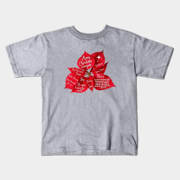 Merry Christmas everyone red leaves design. Kids T-Shirt by empathyhomey